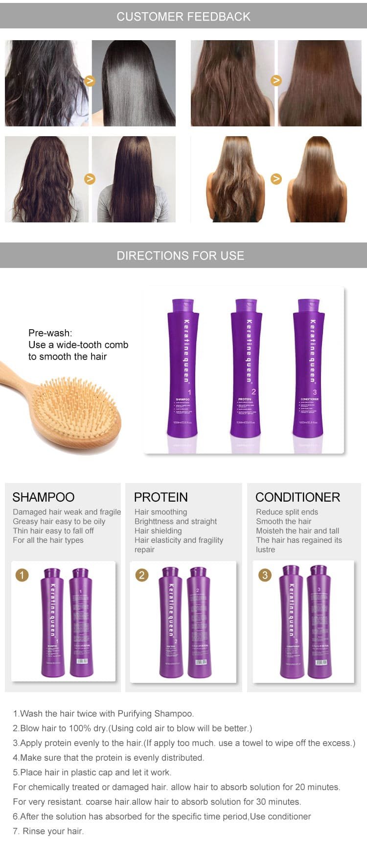 keratine queen brazil botox keratin hair treatment set 0% formaldehyde smoothing & straightening
