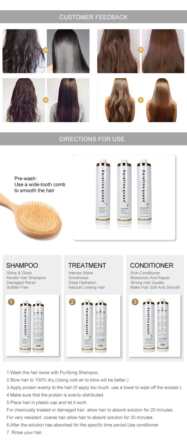 keratine queen 8% formaldehyde brazilian keratin straightening set smooth · shine · anti frizz