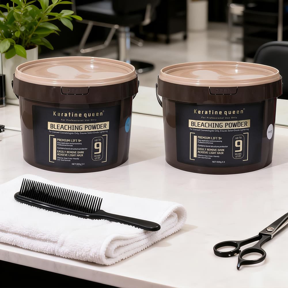 Double bucket Keratine queen wholesale hair bleach powder salon counter shot