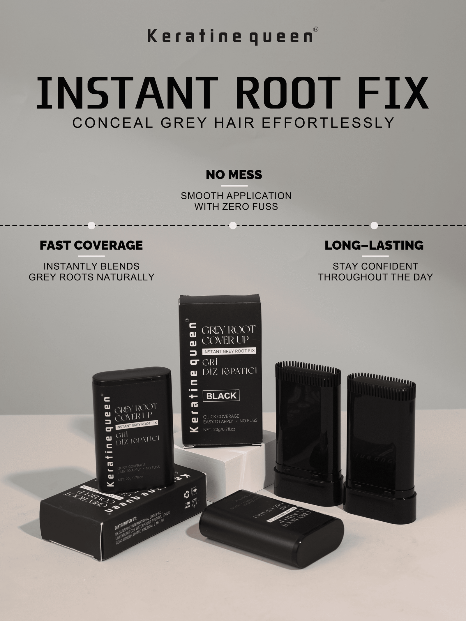 Keratine queen root fix stick product layout & core feature introduction poster